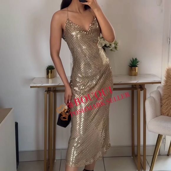 BLOGGERS FAV ZARA GOLD MESH SLIP DRESS - Picture 10 of 13
